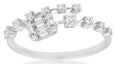 .37CT DIAMOND 14KT WHITE GOLD 3D ROUND & BAGUETTE CLUSTER CRISS CROSS LOVE RING