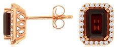 2.60CT DIAMOND & AAA GARNET 14KT ROSE GOLD 3D EMERALD CUT & ROUND HALO EARRINGS