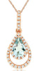 .46CT DIAMOND & AAA AQUAMARINE 14K ROSE GOLD PEAR SHAPE & ROUND FLOATING PENDANT