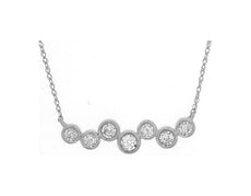 ESTATE .12CT DIAMOND 14K WHITE GOLD CLASSIC ROUND 7 STONE BEZEL FUN BAR NECKLACE