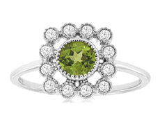.69CT DIAMOND & AAA PERIDOT 14KT WHITE GOLD 3D ROUND FILIGREE SQUARE FLOWER RING