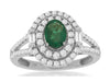 1.26CT DIAMOND & AAA EMERALD 14KT WHITE GOLD 3D OVAL DOUBLE HALO ENGAGEMENT RING