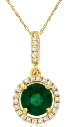 .86CT DIAMOND & AAA EMERALD 14KT YELLOW GOLD CLASSIC ROUND HALO FLOATING PENDANT