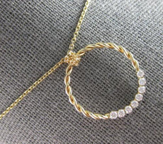 .26CT DIAMOND 14KT YELLOW GOLD 3D ROUND BEZEL CIRCLE OF LIFE ROPE FUN NECKLACE