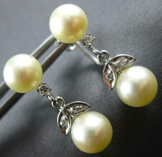 ESTATE .50CT DIAMOND & AAA SOUTH SEA PEARL 14KT WHITE GOLD LEAF EARRINGS #27036