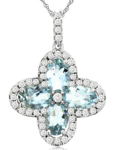 2.0CT DIAMOND & AAA AQUAMARINE 14KT WHITE GOLD 3D OVAL & ROUND FLOATING PENDANT