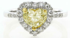 1.22CT WHITE & FANCY YELLOW DIAMOND 18KT 2 TONE GOLD HEART SHAPE ENGAGEMENT RING