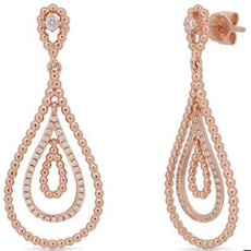 .28CT DIAMOND 14KT ROSE GOLD ROUND CLASSIC TRIPLE TEAR DROP FUN HANGING EARRINGS