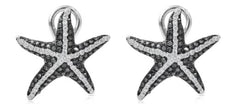 LARGE 1.20CT WHITE & BLACK DIAMOND 14KT ROSE GOLD 3D STARFISH CLIP ON EARRINGS