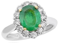 2.65CT DIAMOND & AAA EMERALD 14KT 2 TONE GOLD 3D PRINCESS DIANA ENGAGEMENT RING