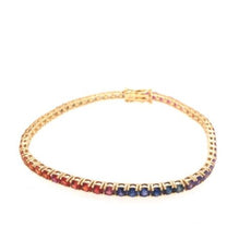 6.38CT AAA MULTI COLOR SAPPHIRE 18KT YELLOW GOLD 3D RAINBOW FUN TENNIS BRACELET