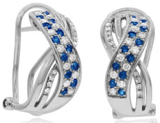 .73CT DIAMOND & AAA SAPPHIRE 14KT WHITE GOLD MULTI ROW CRISS CROSS LOVE EARRINGS