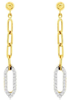 .40CT DIAMOND 14KT 2 TONE GOLD 3D ROUND OVAL LINK CLASSIC FUN HANGING EARRINGS