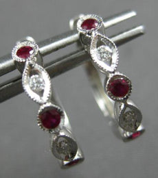 .23CT DIAMOND & AAA RUBY 14K WHITE GOLD 3D INFINITY HUGGIE HOOP HANGING EARRINGS