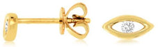 ESTATE .07CT DIAMOND 14KT YELLOW GOLD 3D SOLITAIRE EVIL EYE LUCKY STUD EARRINGS