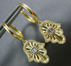 .30CT DIAMOND 14KT YELLOW GOLD 3D ROUND & BAGUETTE HAMSA CHAMSA HANGING EARRINGS