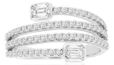 1.0CT DIAMOND 14K WHITE GOLD 3D ROUND & BAGUETTE MULTI ROW CRISS CROSS LOVE RING