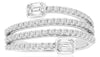 1.0CT DIAMOND 14K WHITE GOLD 3D ROUND & BAGUETTE MULTI ROW CRISS CROSS LOVE RING