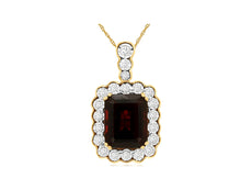 4.45CT DIAMOND & AAA GARNET 14KT YELLOW GOLD EMERALD CUT & ROUND FLOWER PENDANT