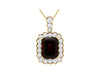 4.45CT DIAMOND & AAA GARNET 14KT YELLOW GOLD EMERALD CUT & ROUND FLOWER PENDANT