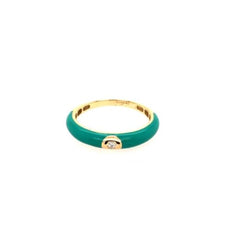 ESTATE .03CT DIAMOND & TURQUOISE ENAMEL 18KT YELLOW GOLD 3D SOLITAIRE FUN RING