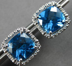 LARGE 3.84CT DIAMOND & AAA BLUE TOPAZ 14KT WHITE GOLD CUSHION & ROUND EARRINGS