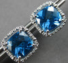LARGE 3.84CT DIAMOND & AAA BLUE TOPAZ 14KT WHITE GOLD CUSHION & ROUND EARRINGS