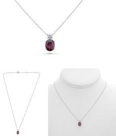 2.44CT DIAMOND & AAA RUBY 18K WHITE GOLD 3D OVAL & ROUND SOLITAIRE LOVE NECKLACE