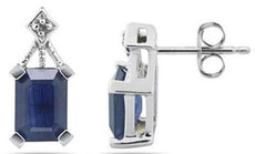 2.46CT DIAMOND & AAA SAPPHIRE 14KT WHITE GOLD EMERALD CUT & ROUND STUD EARRINGS