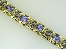 3.78CT DIAMOND & AAA TANZANITE 14KT YELLOW GOLD OVAL SQUARE LINK TENNIS BRACELET