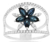 WIDE 1.29CT DIAMOND & AAA SAPPHIRE 14KT WHITE GOLD MARQUISE & ROUND FLOWER RING