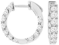 1.50CT DIAMOND 14KT WHITE GOLD 3D ROUND INSIDE OUT HUGGIE HOOP HANGING EARRINGS