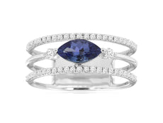 .79CT DIAMOND & AAA TANZANITE 14KT WHITE GOLD MARQUISE & ROUND ANNIVERSARY RING