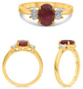 1.92CT DIAMOND & AAA RUBY 18KT YELLOW GOLD OVAL 3 STONE CLASSIC ENGAGEMENT RING