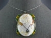 ANTIQUE LARGE .05CT DIAMOND & ENAMEL 14KT WHITE GOLD LADY CAMEO BROOCH PENDANT