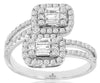 0.86CT DIAMOND 14KT WHITE GOLD 3D ROUND & BAGUETTE DOUBLE SQUARE CRISS CROSS RING