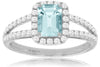 1.32CT DIAMOND & AAA AQUAMARINE 14KT WHITE GOLD EMERALD CUT HALO ENGAGEMENT RING