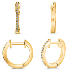 ESTATE .08CT DIAMOND 14KT YELLOW GOLD CLASSIC ROUND HUGGIE HOOP HANGING EARRINGS