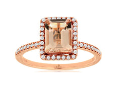 1.60CT DIAMOND & AAA MORGANITE 14K ROSE GOLD EMERALD CUT & ROUND ENGAGEMENT RING