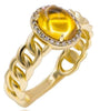 1.36CT DIAMOND & AAA CITRINE 14KT YELLOW GOLD 3D OVAL & ROUND CABOCHON FUN RING