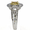 1.29CT WHITE & FANCY YELLOW DIAMOND 18KT 2 TONE GOLD DOUBLE HALO ENGAGEMENT RING