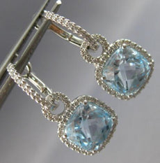 LARGE 4.70CT DIAMOND & AAA BLUE TOPAZ 14KT WHITE GOLD 3D HALO LEVERBACK EARRINGS