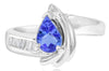 .95CT DIAMOND & AAA TANZANITE 14KT WHITE GOLD 3D PEAR SHAPE & BAGUETTE LOVE RING