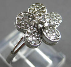 ESTATE .20CT DIAMOND 14KT WHITE GOLD 3D CLASSIC FLOWER LOVE RING #28164