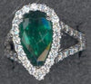 LARGE 4.55CT DIAMOND & AAA EMERALD 18KT WHITE GOLD CLASSIC HALO ENGAGEMENT RING