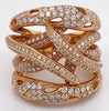 LARGE 2.40CT DIAMOND 18KT ROSE GOLD 3D CLASSIC MULTI ROW CRISS CROSS FUN RING