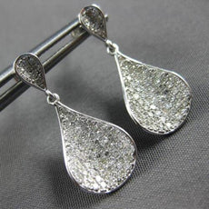 .74CT DIAMOND 14KT WHITE GOLD CLASSIC ROUND PAVE TEAR DROP FUN HANGING EARRINGS