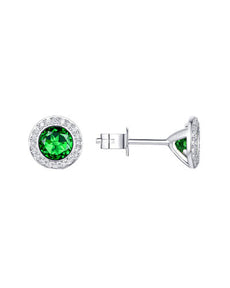 1.27CT DIAMOND & AAA TSAVORITE 14K WHITE GOLD CLASSIC HALO MARTINI STUD EARRINGS