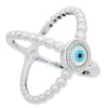 ESTATE .10CT DIAMOND 14K WHITE GOLD EVIL EYE CRISS CROSS INFINITY LUCKY FUN RING