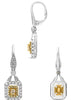 1.13CT WHITE & FANCY YELLOW DIAMOND 18KT 2 TONE GOLD 3D CUSHION & ROUND EARRINGS